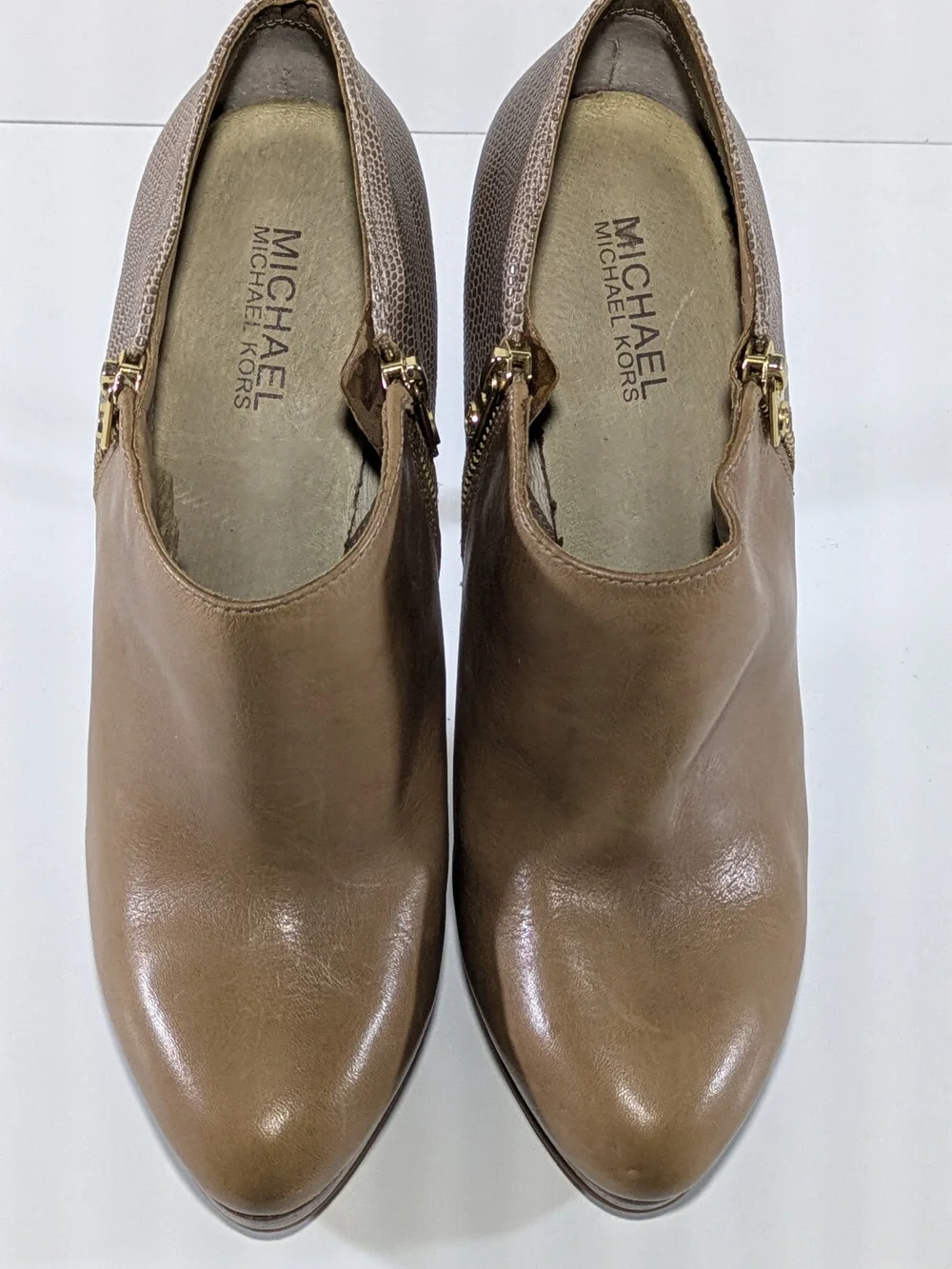 Michael Kors Leather & Lizard Texture Platform Heeled Booties Size 10M